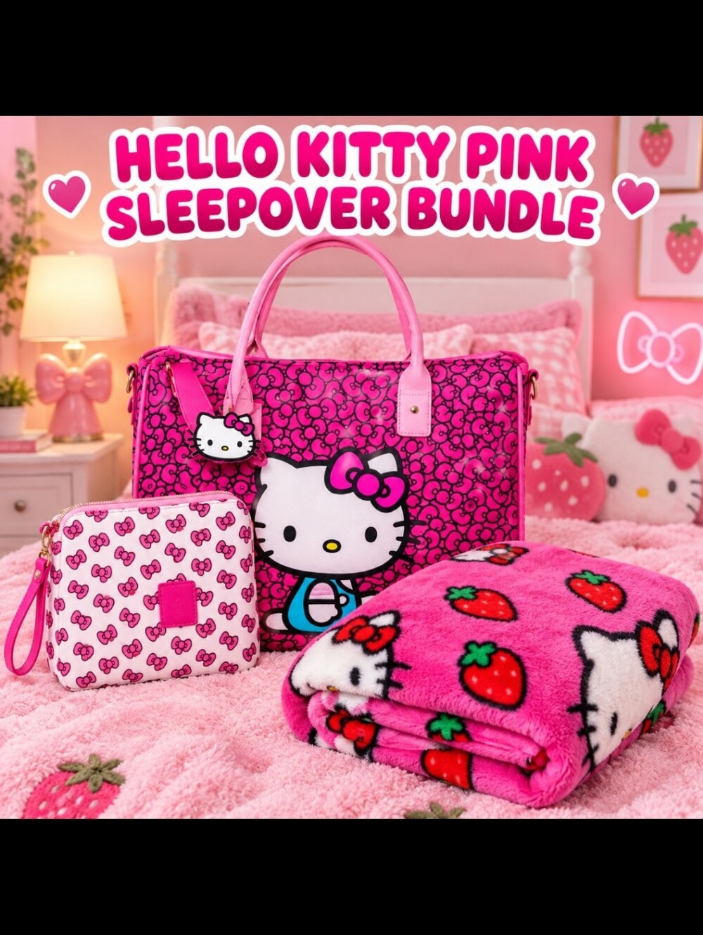 Hello Kitty Pink Tote, Pouch & Towel Travel Set
